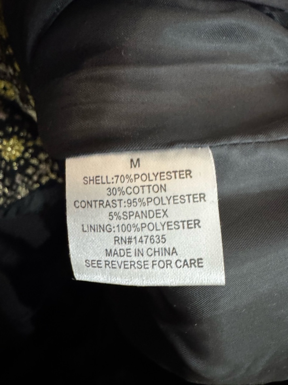 Romeo & Juliet Couture Black and Gold Jaquard Woven Bomber Jacket Size Medium - Picture 4 of 5